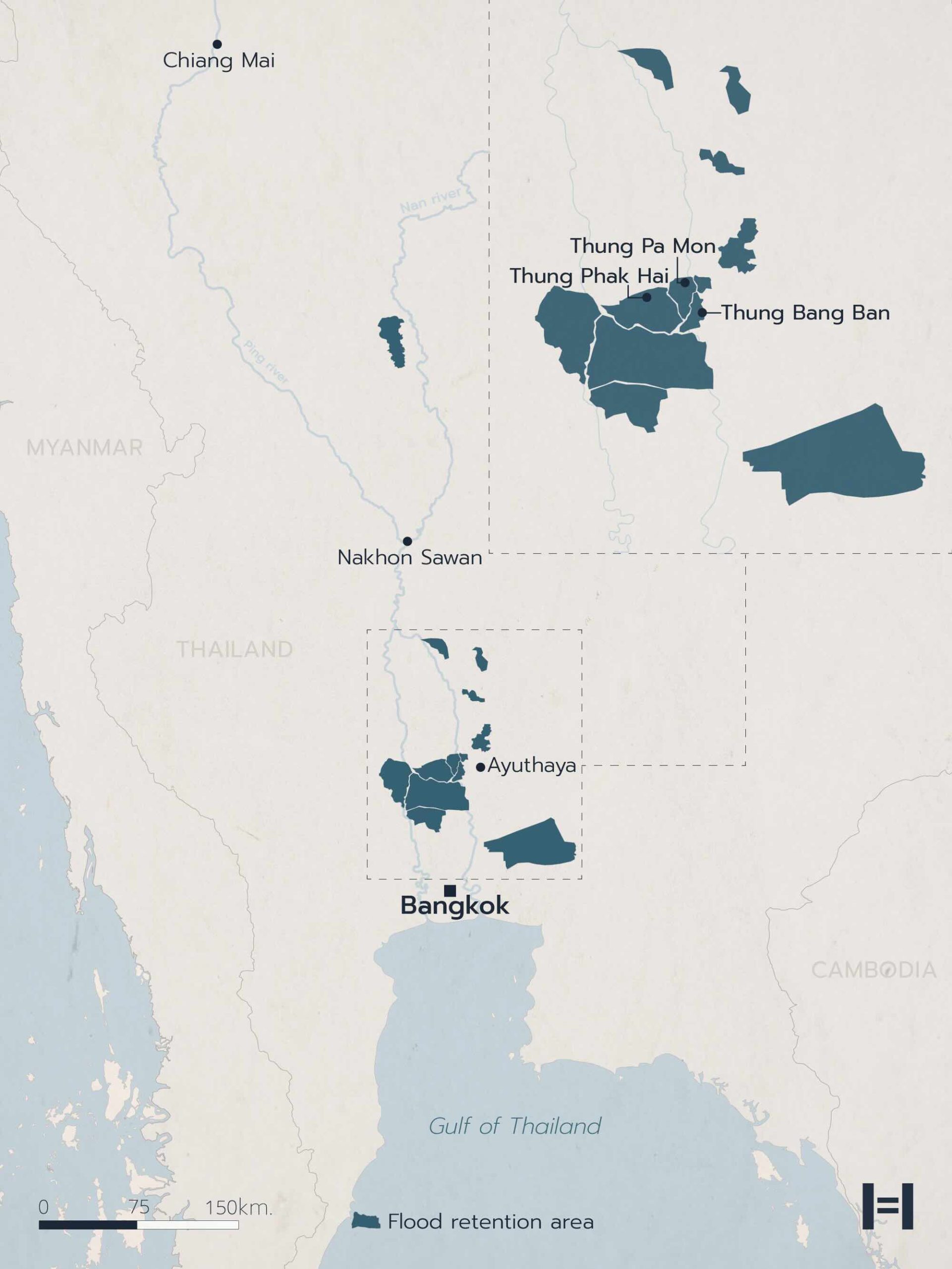 ทำแผนที่ทุ่งรับน้ำประกอบเว็บไซต์
