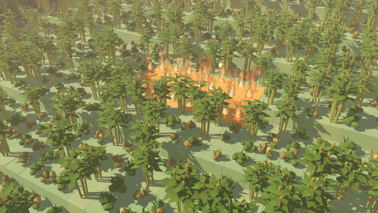 ไฟลุกลามผ่านพืชพรรณแห้งในเกม Under Two Skies